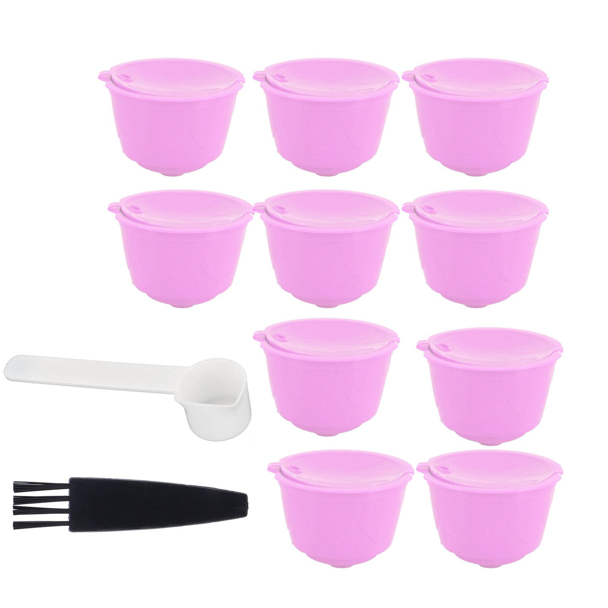 Reusable Capsules Set Refillable Coffee Filter Cup Pod for DOLCE GUSTO Coffee Machine(Purple 10 Capsules1 Spoon 1 Brush)