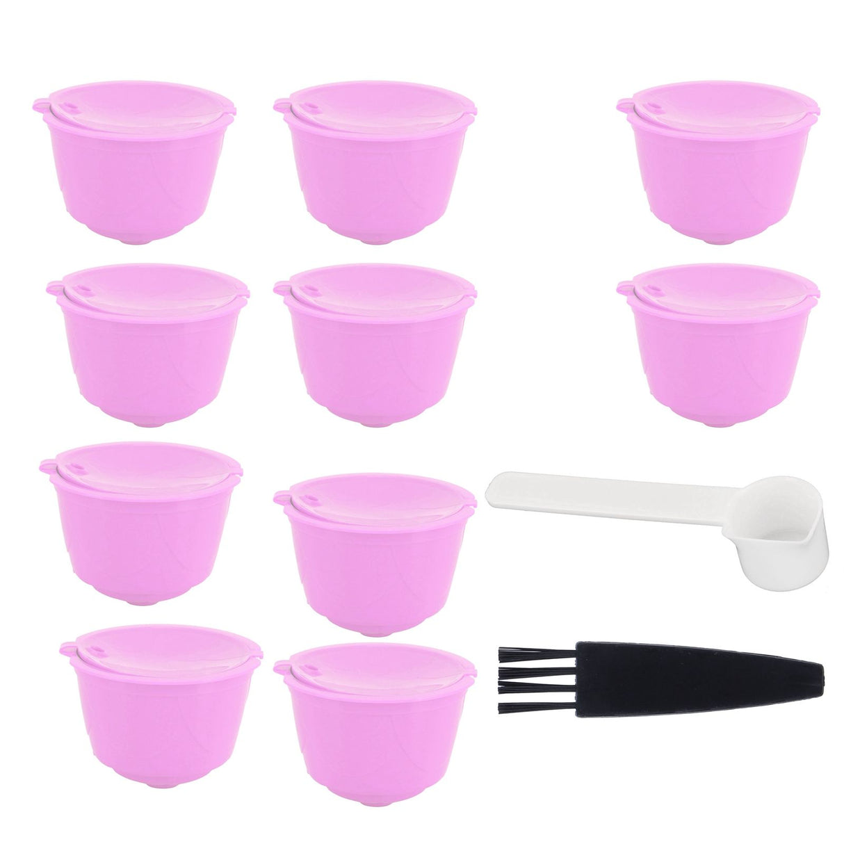 Reusable Capsules Set Refillable Coffee Filter Cup Pod for DOLCE GUSTO Coffee Machine(Purple 10 Capsules1 Spoon 1 Brush)