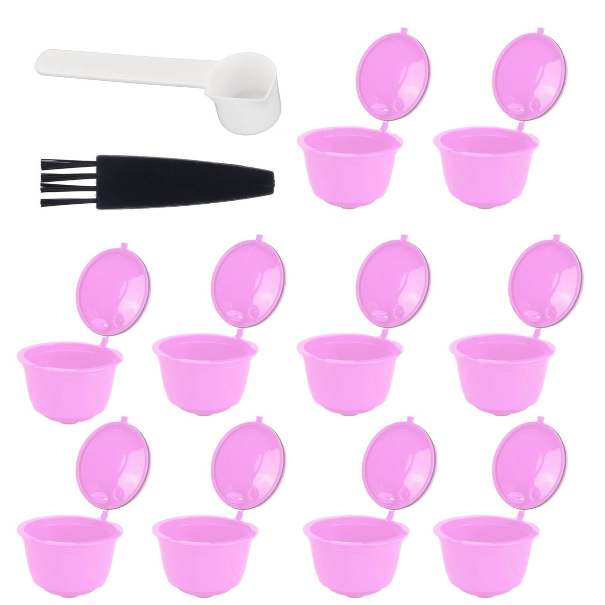 Reusable Capsules Set Refillable Coffee Filter Cup Pod for DOLCE GUSTO Coffee Machine(Purple 10 Capsules1 Spoon 1 Brush)