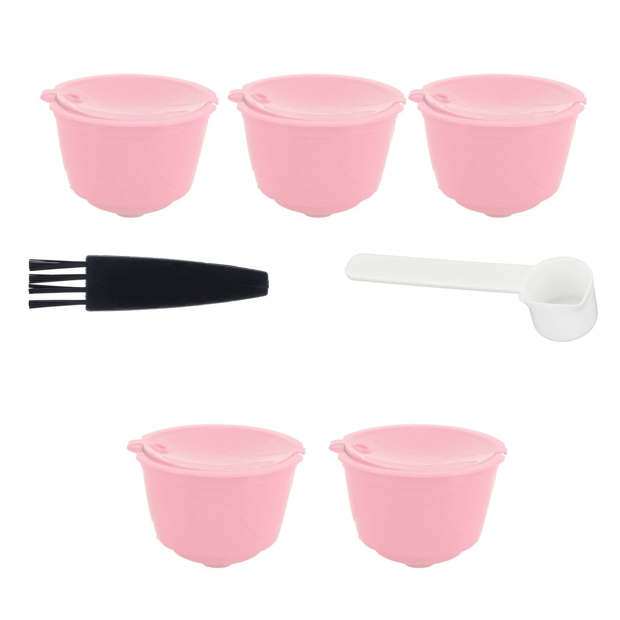 Coffee Capsules Reusable Refillable Coffee Filter Cup Kit Accessory for DOLCE GUSTO(Pink 5 Capsules1 Spoon 1 Brush)