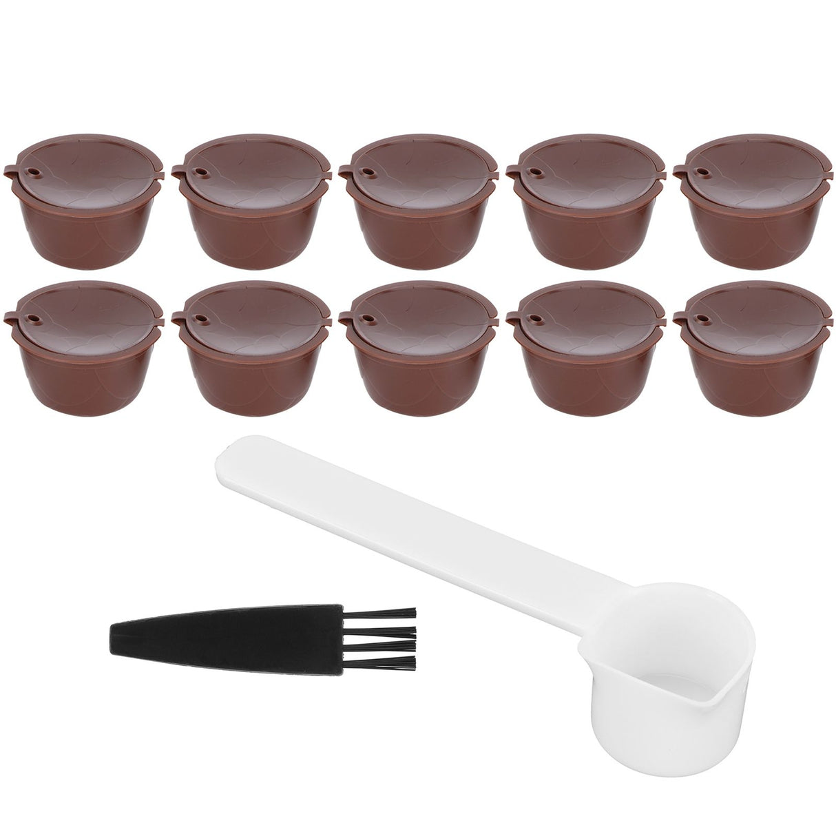 Coffee Capsules Reusable Refillable Coffee Cup Filter Kit Fit for DOLCE GUSTO Machine(Coffee 10 Capsules1 Spoon 1 Brush)