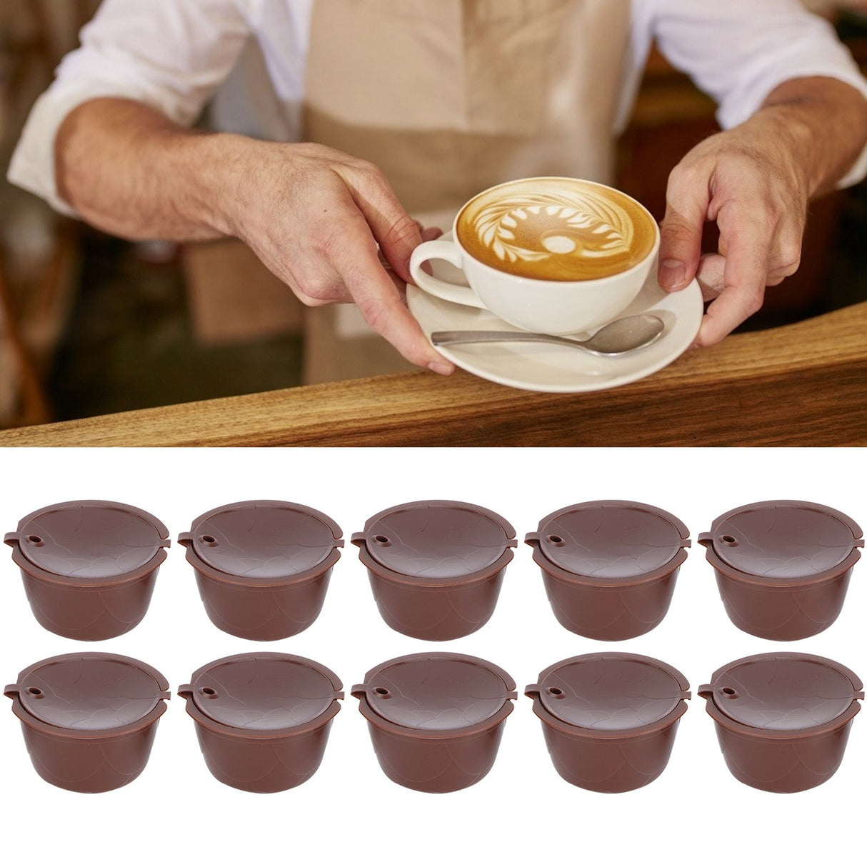 Coffee Capsules Reusable Refillable Coffee Cup Filter Kit Fit for DOLCE GUSTO Machine(Coffee 10 Capsules1 Spoon 1 Brush)