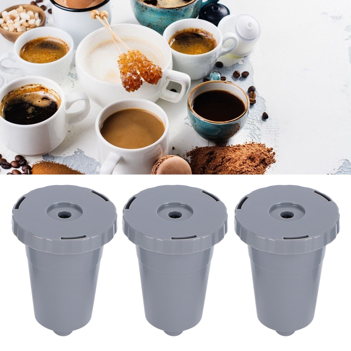 3PCS Refillable Coffee Capsule Reusable Coffee Filter Cup with Brush Spoon Set Fit for keurig