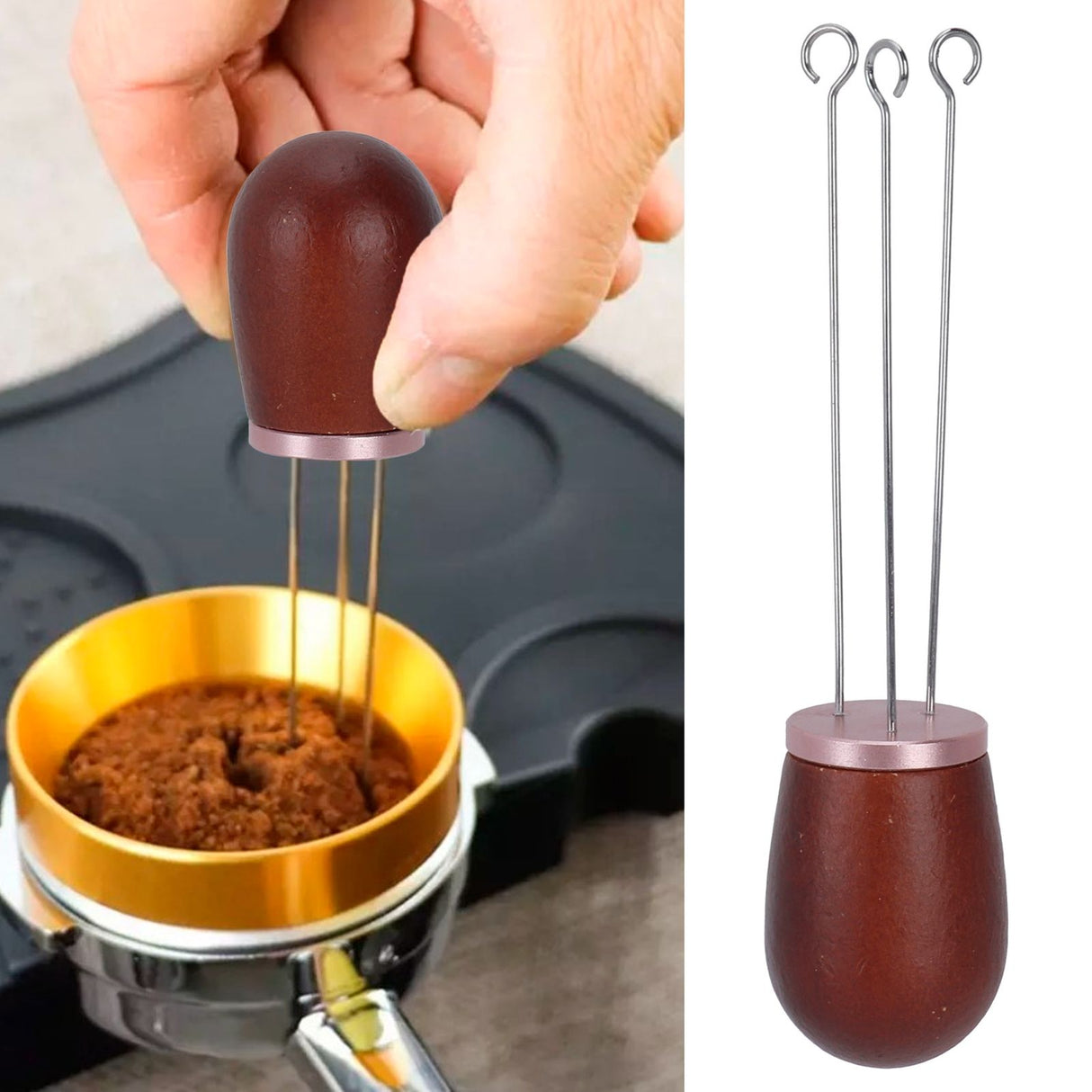 Needle Type Coffee Wooden Powder Dispenser Coffee Stirrer with Handle for Stiring CoffeeRose Gold
