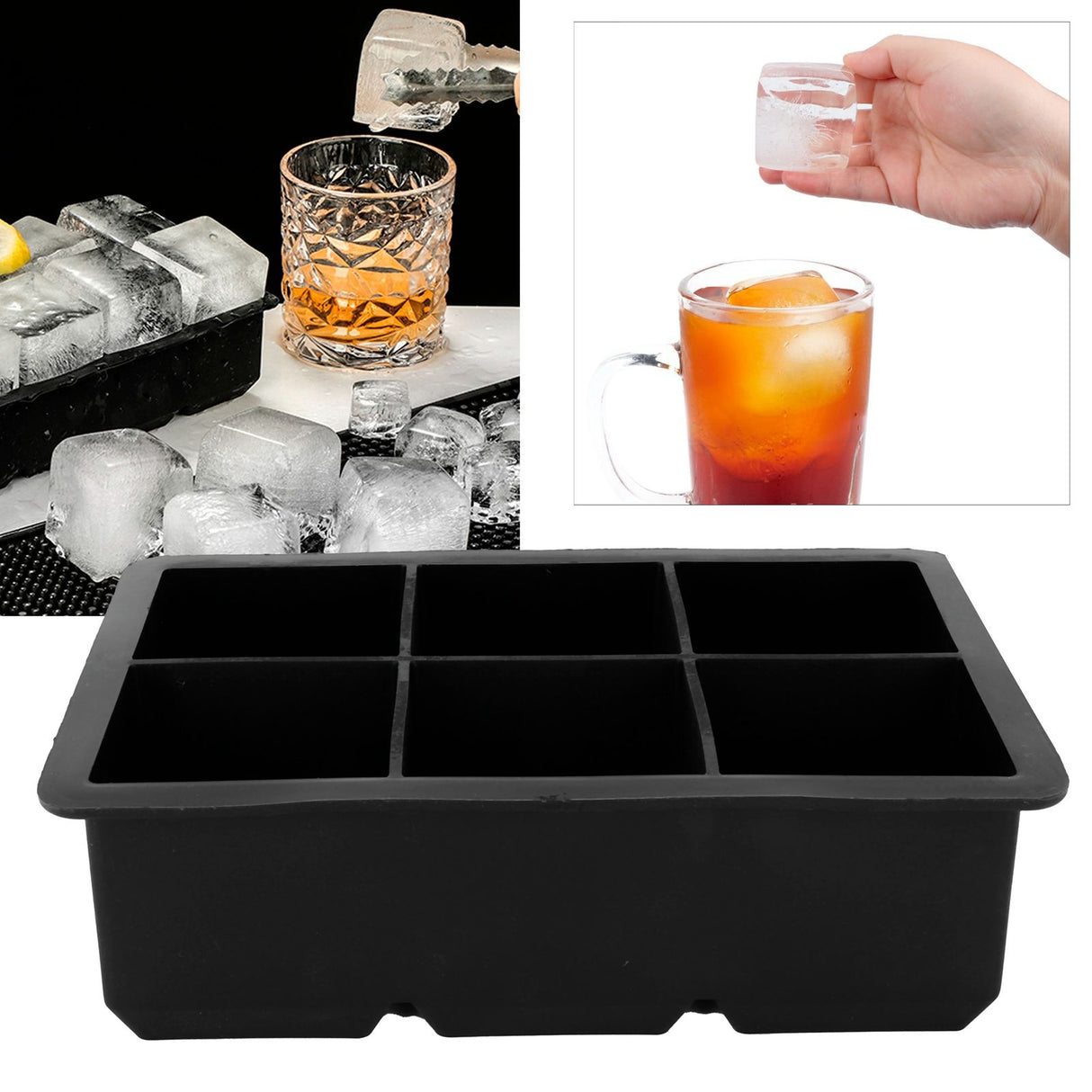6‑Grid Silicone Square Ice Mold Food Grade Ice Cubes Tray Making Mold for Home Kitchen