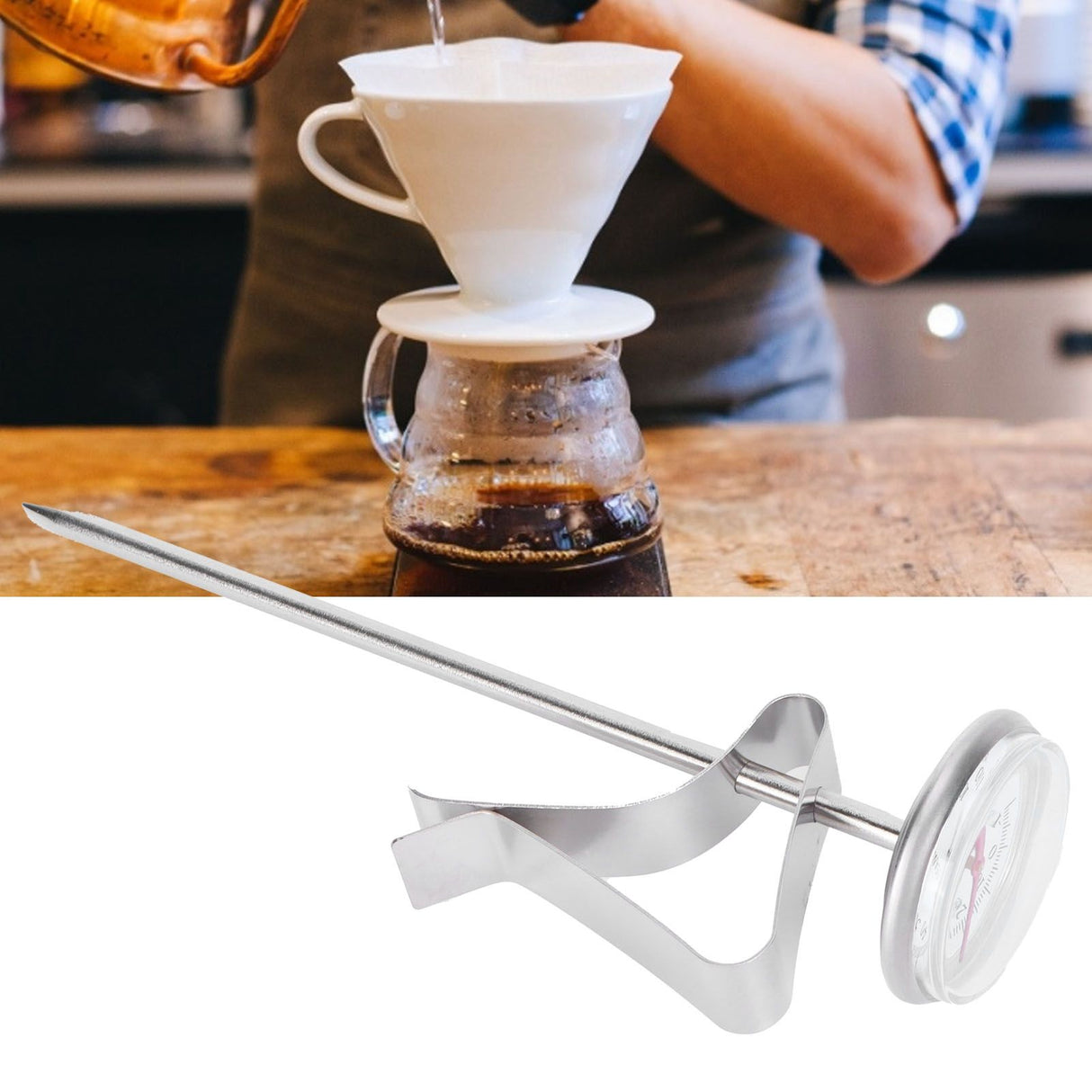 Coffee Thermometer Milk Frothing Dial Pointer Temperature Meter with Hook Kitchen Tool
