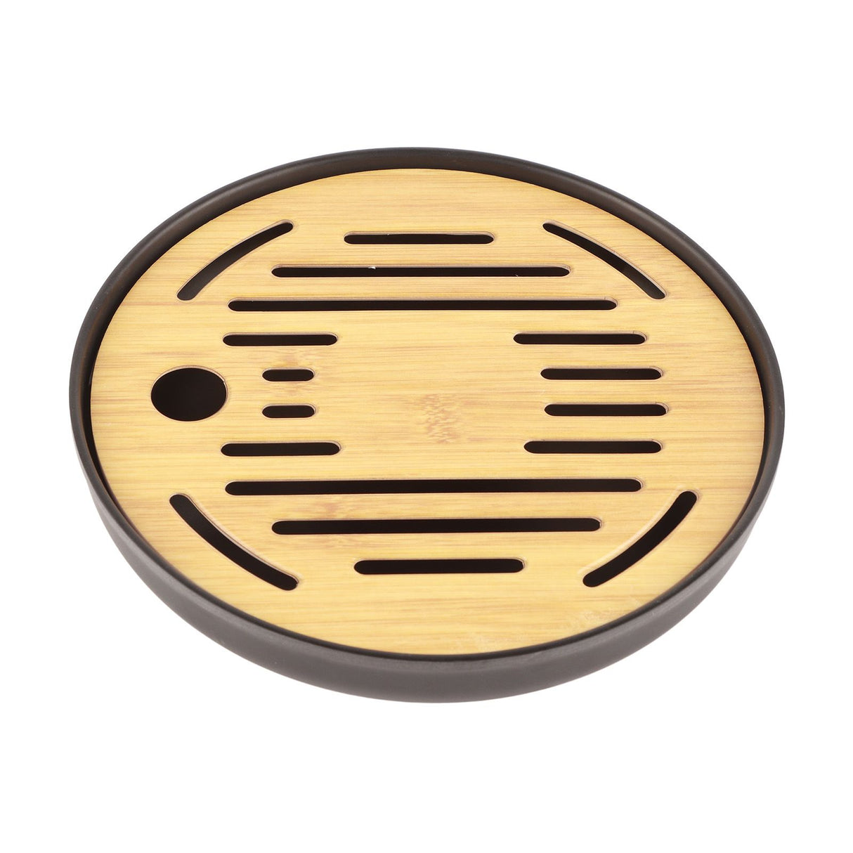 Bamboo Round Tea Tray Teapot Mat Serving Tray Drainage Water Storage Tea Set Home Supplies8in