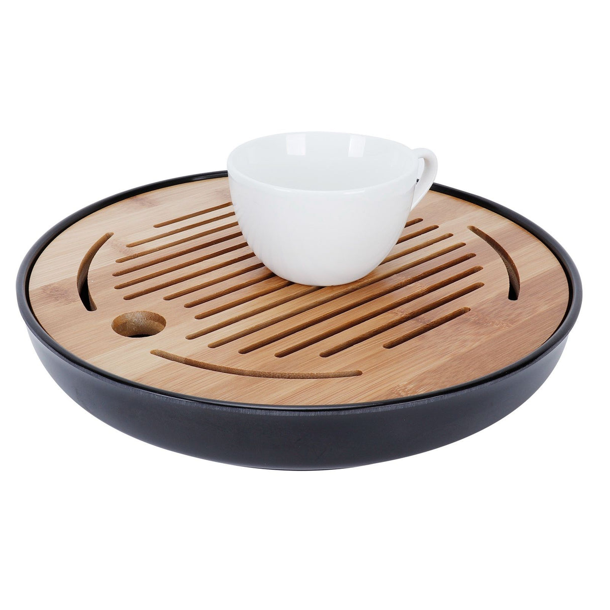Bamboo Round Tea Tray Teapot Mat Serving Tray Drainage Water Storage Tea Set Home Supplies10in