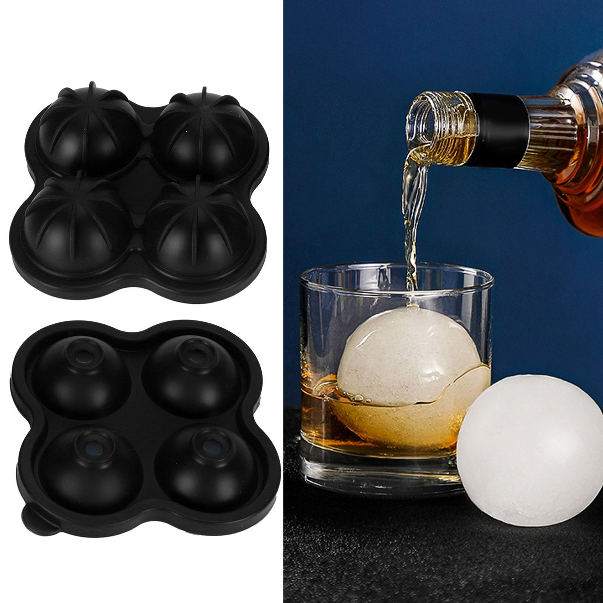 4 Hole Ice Cubes Mold Silicone Ice Ball Maker Mould Tray for Home Kitchen SuppliesBlack