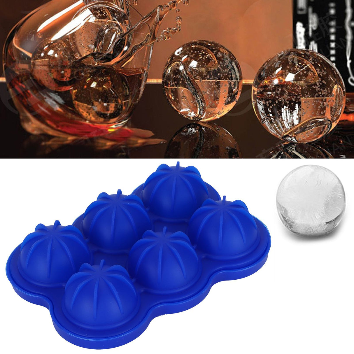6-Grid Ice Ball Maker Reusable Silicone Ice Ball Mold Tray for Home Kitchen Bar UseDark Blue