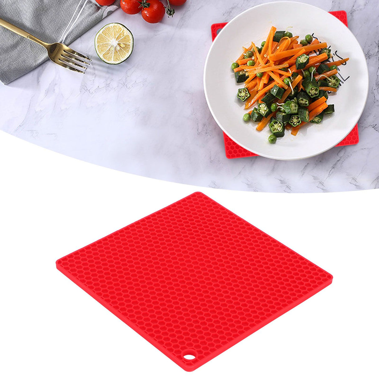 Insulation Pad Food Grade Silicone Pad AntiScalding Thickened Microwave Oven Mat for Kitchen Use(Red )