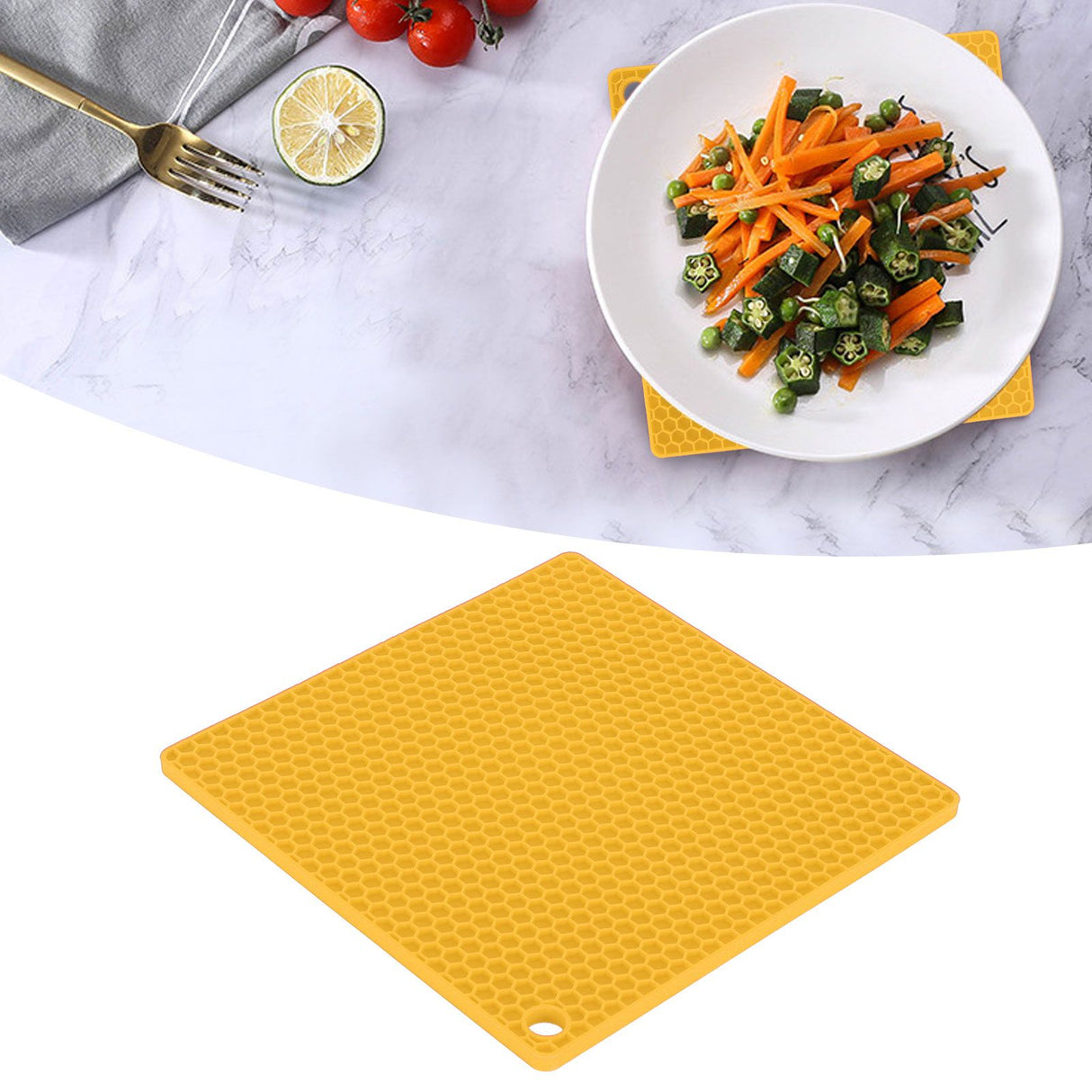 Insulation Pad Food Grade Silicone Pad AntiScalding Thickened Microwave Oven Mat for Kitchen Use(Yellow )