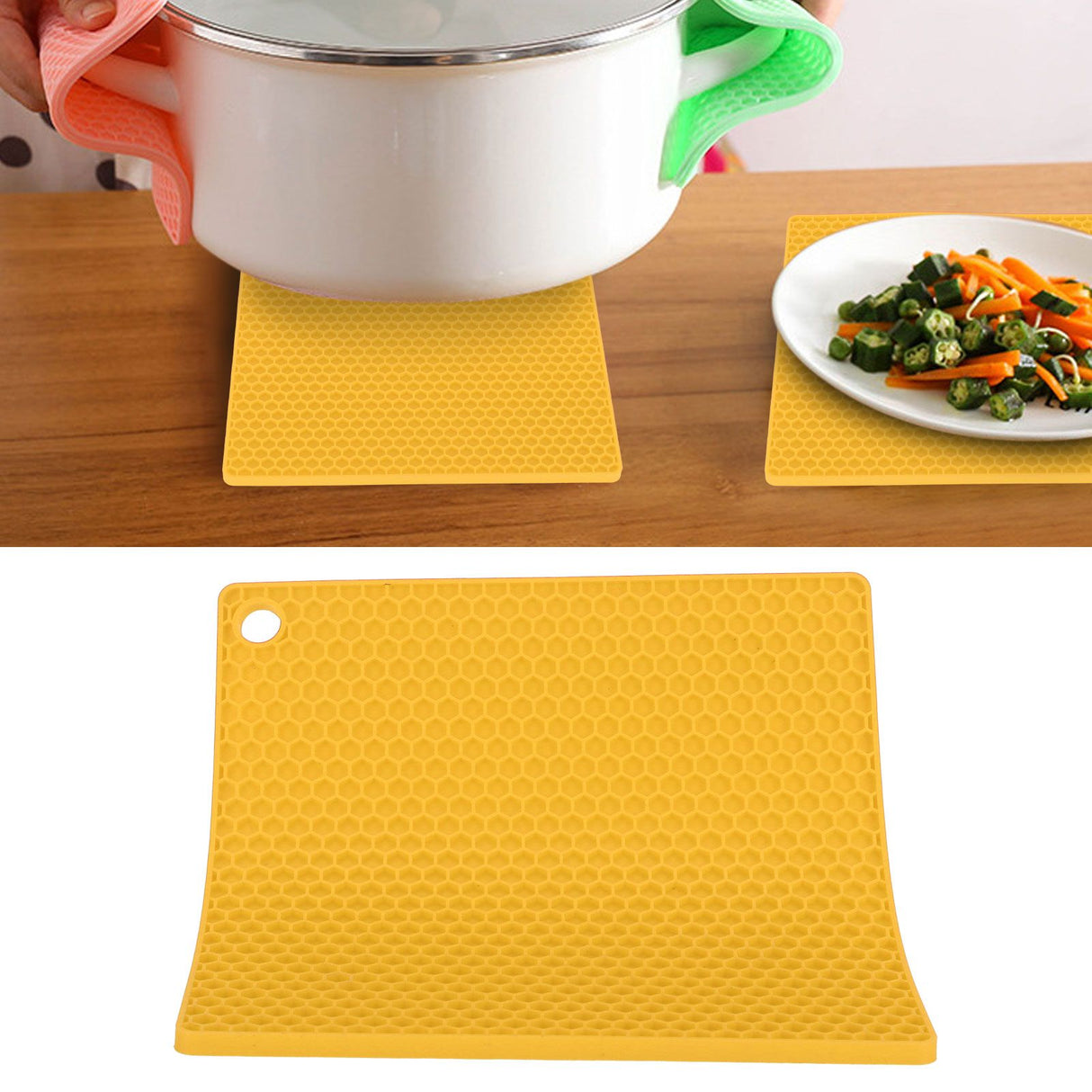 Insulation Pad Food Grade Silicone Pad AntiScalding Thickened Microwave Oven Mat for Kitchen Use(Yellow )