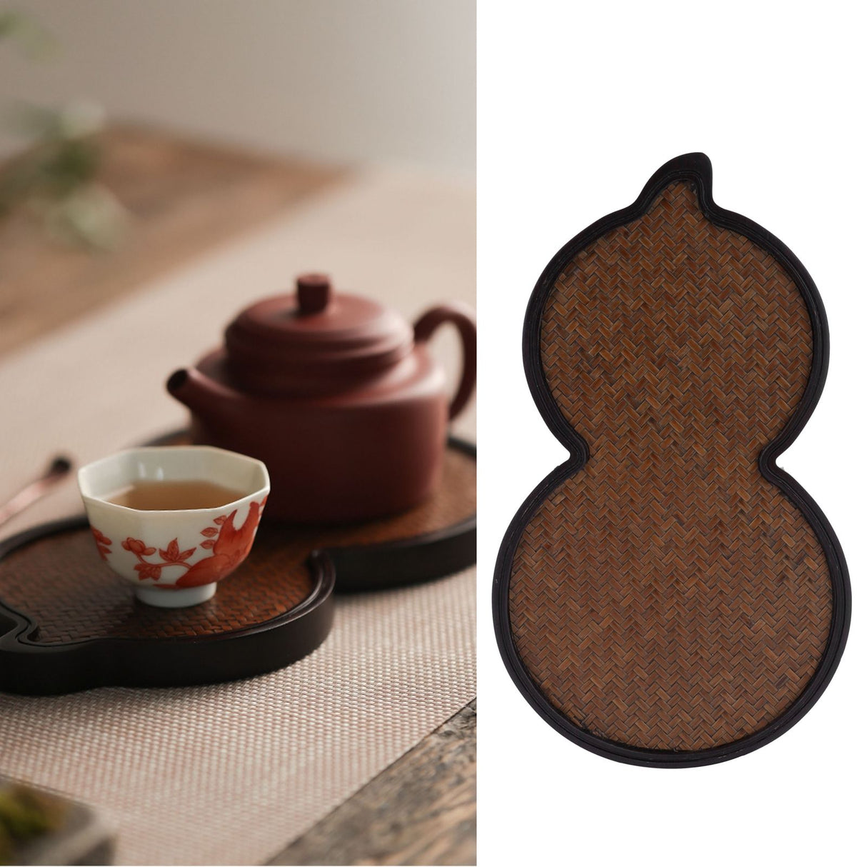 Mat Surface Bamboo Small Tea Tray Tea Plate for Teawares Teaset Saucers Tea CeremonyGourd