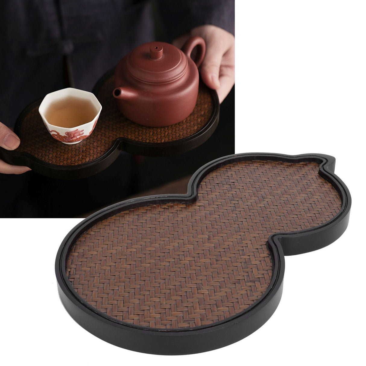 Mat Surface Bamboo Small Tea Tray Tea Plate for Teawares Teaset Saucers Tea CeremonyGourd