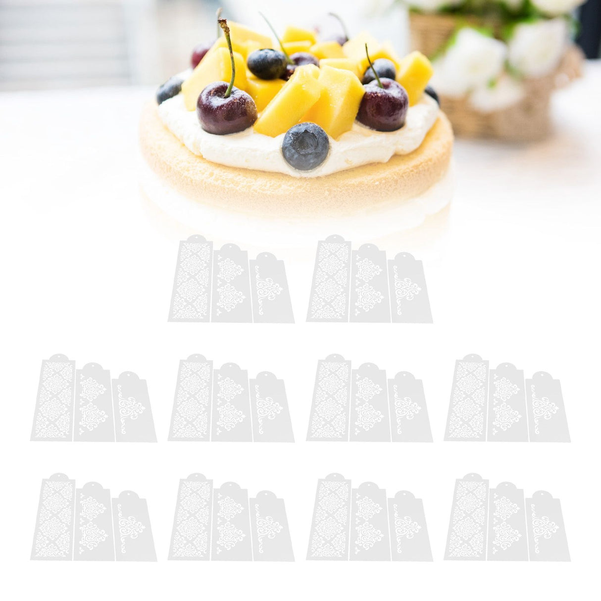 10 Set Cake Spray Mold Cake Border Embossing Mold Fondant Dessert Baking Stencils