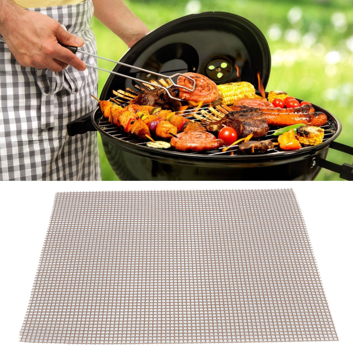 Food Grade NonStick Grid Sheet Multifunctional Barbecue Grid Mat for Barbecue Outdoor(Brown 30x40cm )