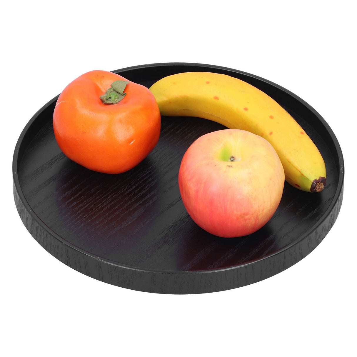 Round Wooden Food Fruit Serving Tray Service Plate for Home Kitchen Hotel Use Black27cm