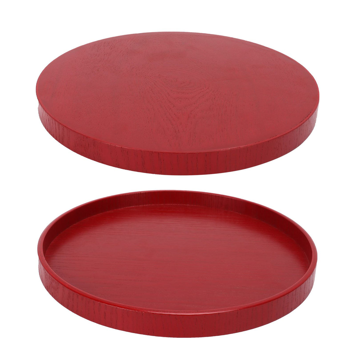 Red Round Wooden Plate Food Grade Fruit Cutlery Tray for Kitchen Home Restaurant24cm