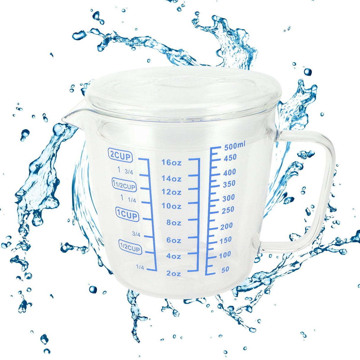 Heat Resisting Glass Measuring Cup Milk Scale Measuring Jug with Lid Kitchen Utensil(500ml )