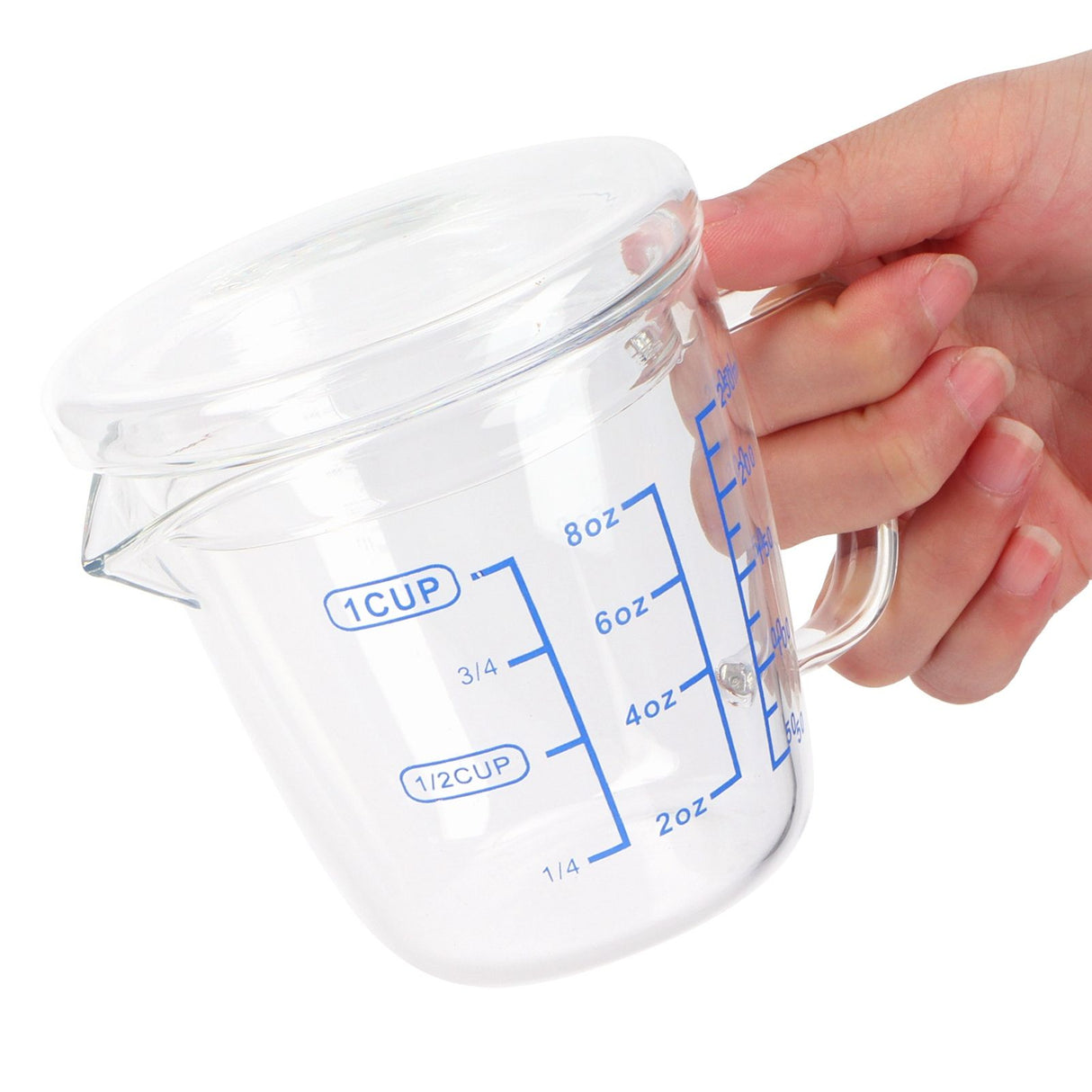 Heat Resisting Glass Measuring Cup Milk Scale Measuring Jug with Lid Kitchen Utensil(250ml )