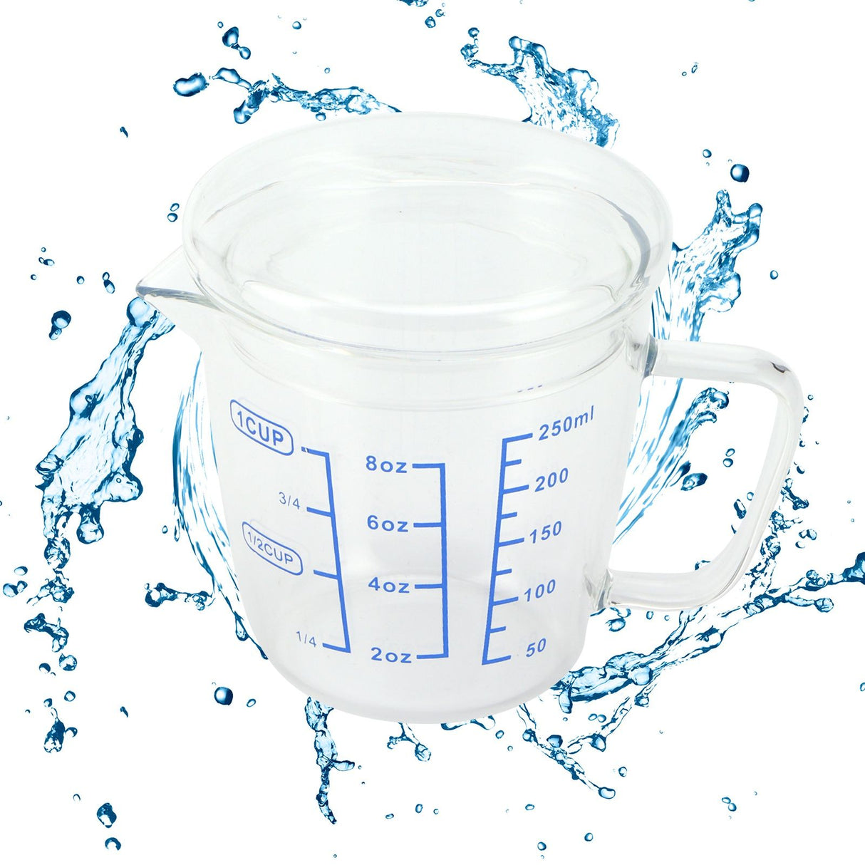Heat Resisting Glass Measuring Cup Milk Scale Measuring Jug with Lid Kitchen Utensil(250ml )