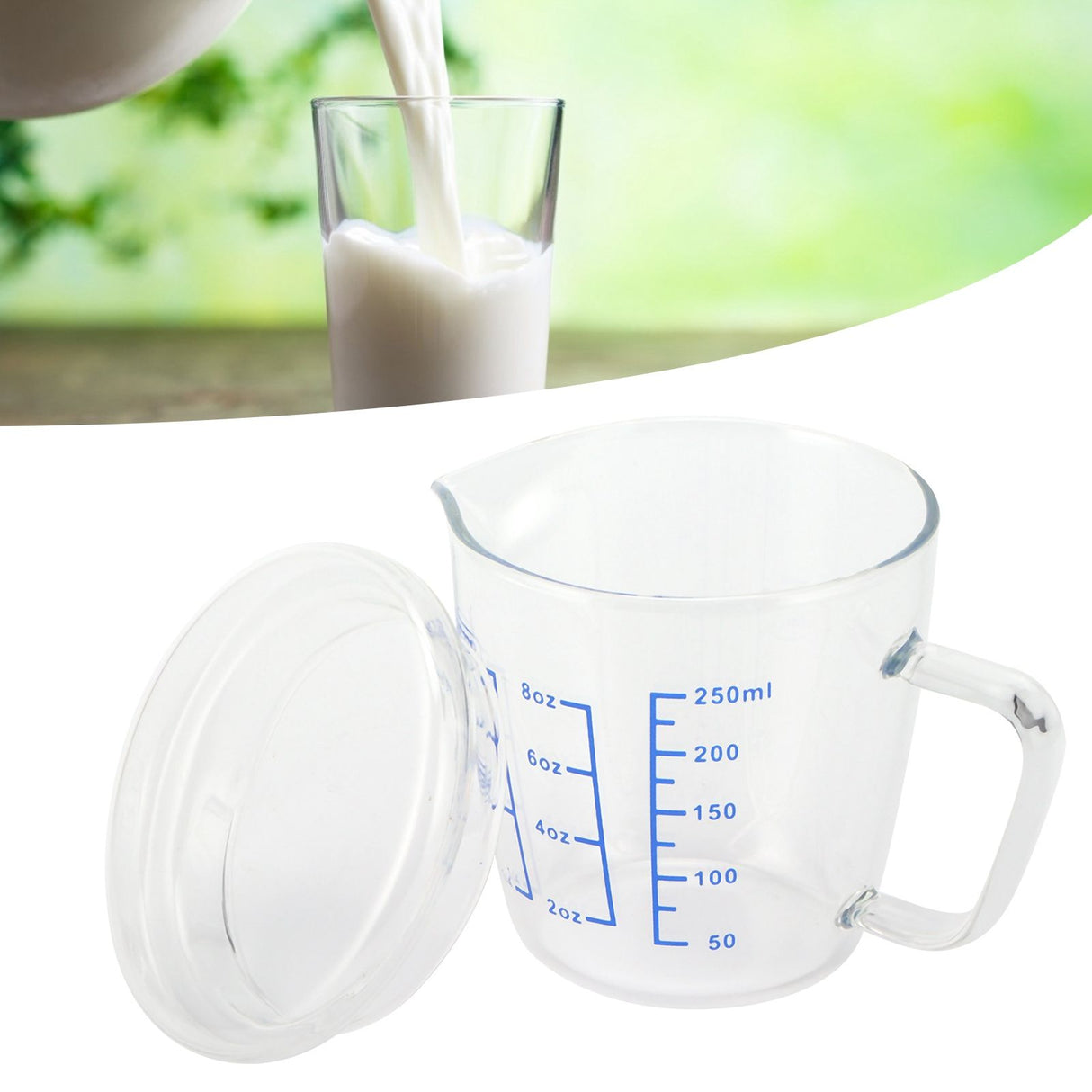 Heat Resisting Glass Measuring Cup Milk Scale Measuring Jug with Lid Kitchen Utensil(250ml )
