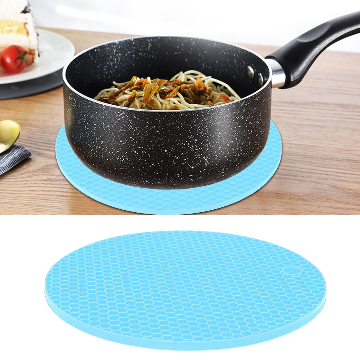 Round Shape Mat Food Grade Thickened Silicone Placemat Insulation Pad Microwave Oven MatBlue