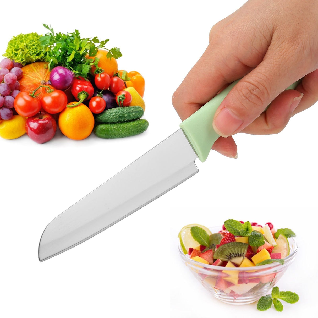 Kitchen Knife Portable Stainless Steel Fruit Melon Cutter with Sleeve for Home UseGreen