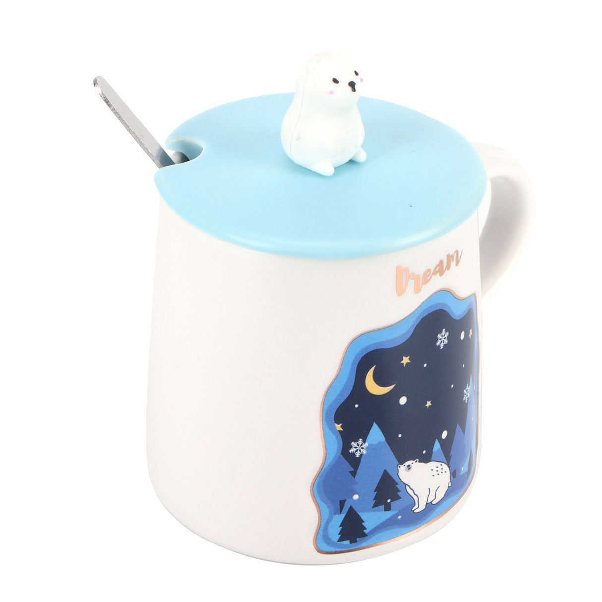 Embossed Animal Cup Cartoon Cute Coffee Cup with Lid Spoon Couple Gift Mug for DrinkingStar