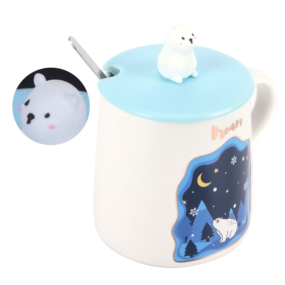 Embossed Animal Cup Cartoon Cute Coffee Cup with Lid Spoon Couple Gift Mug for DrinkingStar