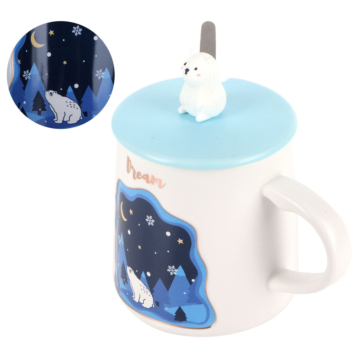 Embossed Animal Cup Cartoon Cute Coffee Cup with Lid Spoon Couple Gift Mug for DrinkingStar