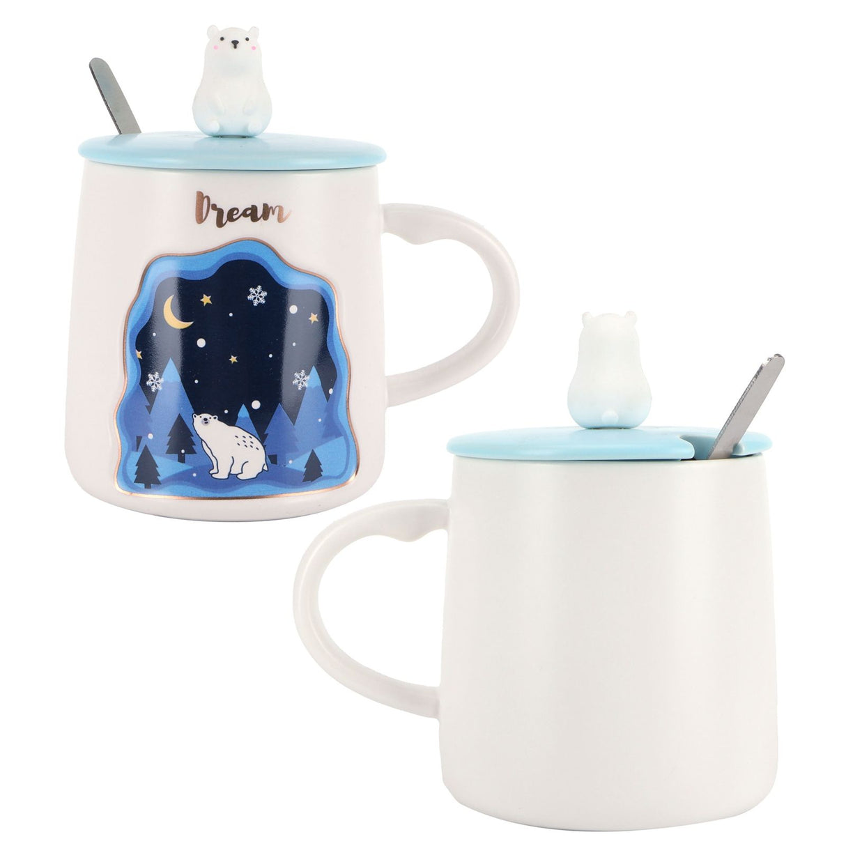 Embossed Animal Cup Cartoon Cute Coffee Cup with Lid Spoon Couple Gift Mug for DrinkingStar
