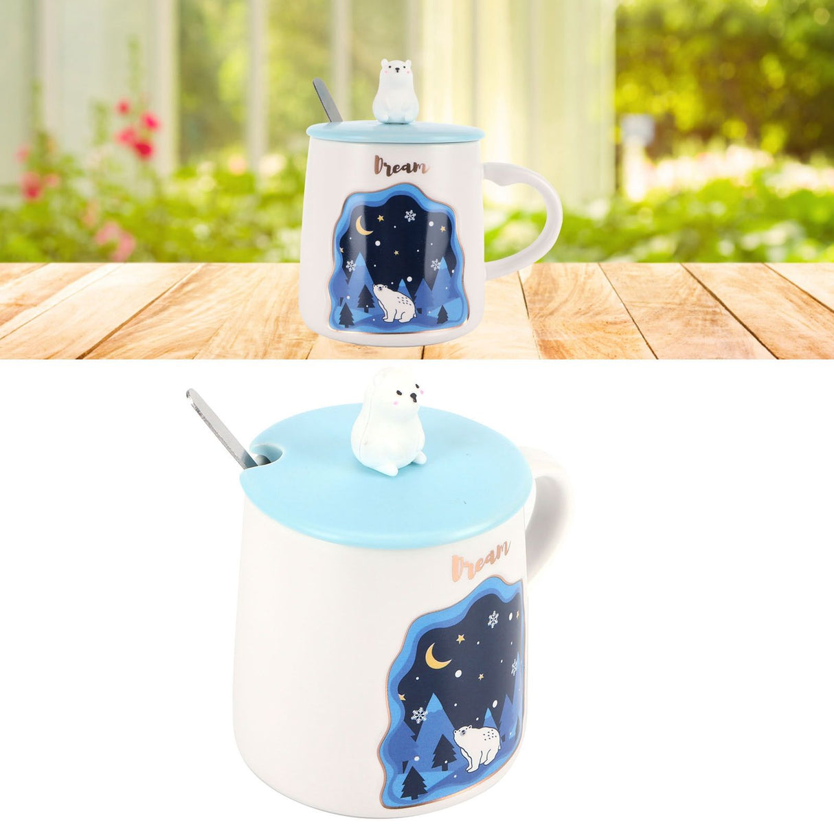 Embossed Animal Cup Cartoon Cute Coffee Cup with Lid Spoon Couple Gift Mug for DrinkingStar