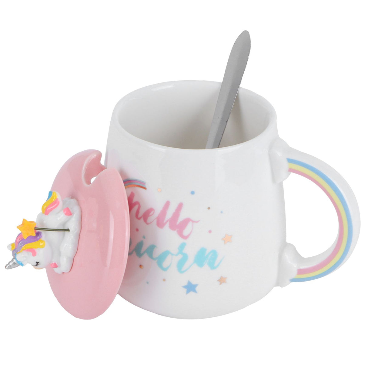 Animal Mug Spoon Water Cup with Lid Cute Ceramic Mug Coffee Cup Drinking AccessoriesType 3