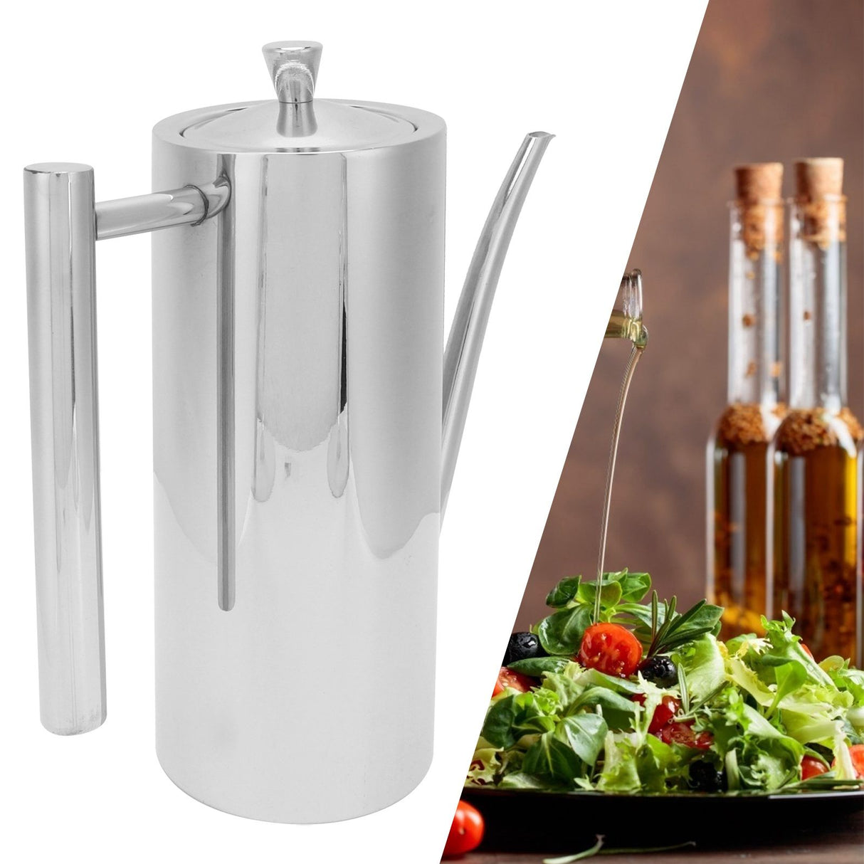 Stainless Steel Oil Pot Kitchen Household Oil Control Kettle for Sauce Vinegar Milk TeaS(500ml)