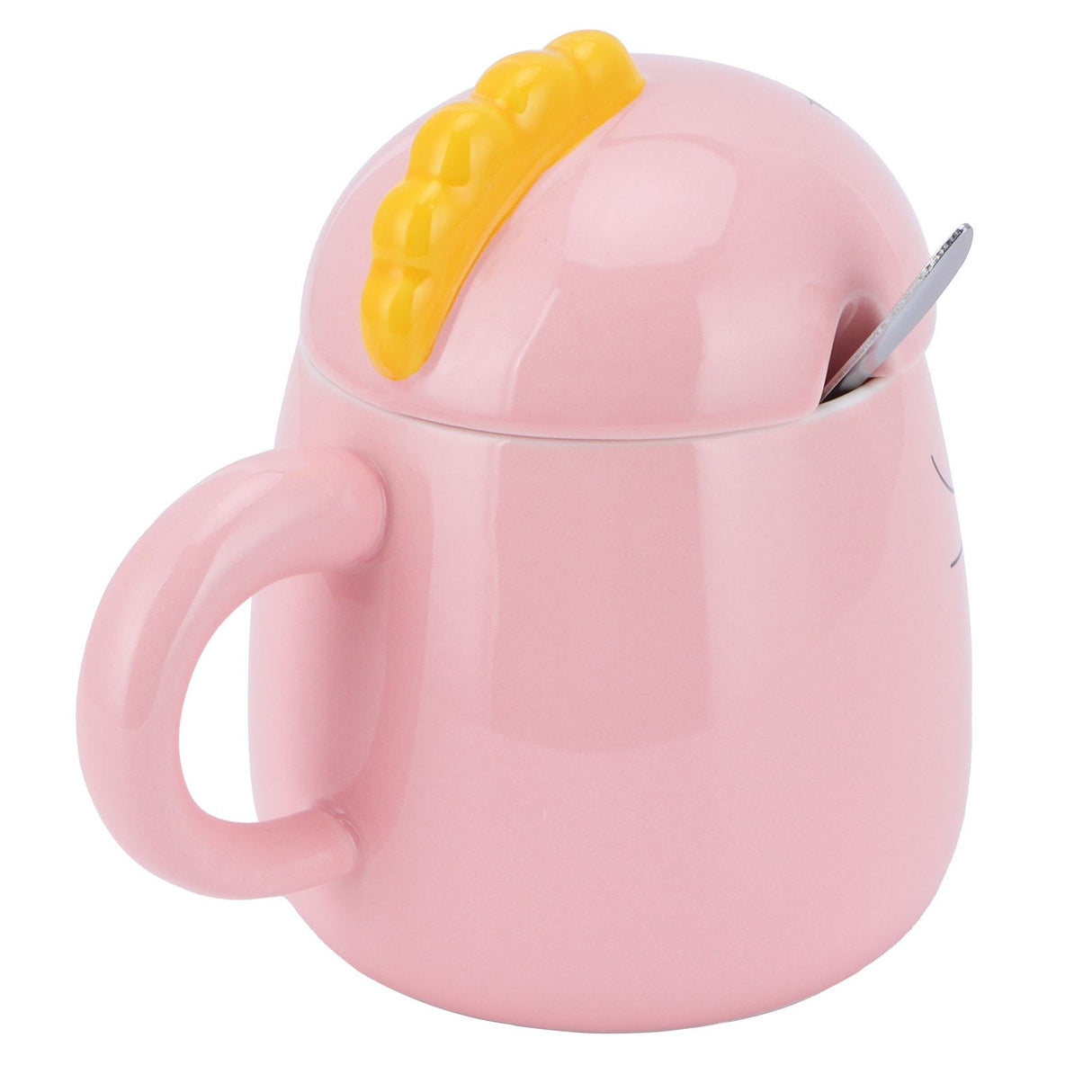 450ml Cute Ceramic Cup with Lid Spoon Water Cup Coffee Mug Girl Gift for Home OfficePink Lucky