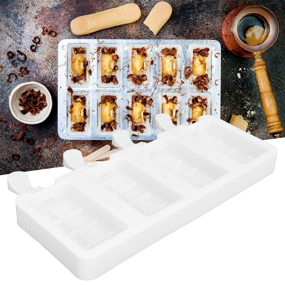 Silicone Ice Cream Mold 4 Cavities DIY Ice Bar Maker Mould for Kitchen Tool SuppliesS