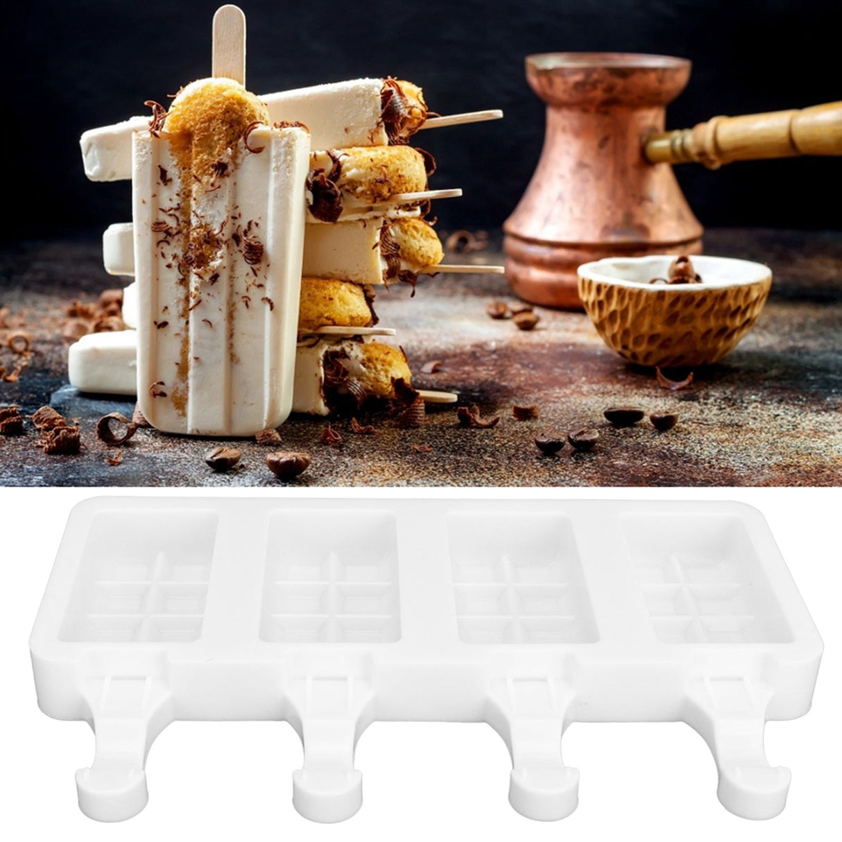 Silicone Ice Cream Mold 4 Cavities DIY Ice Bar Maker Mould for Kitchen Tool SuppliesL