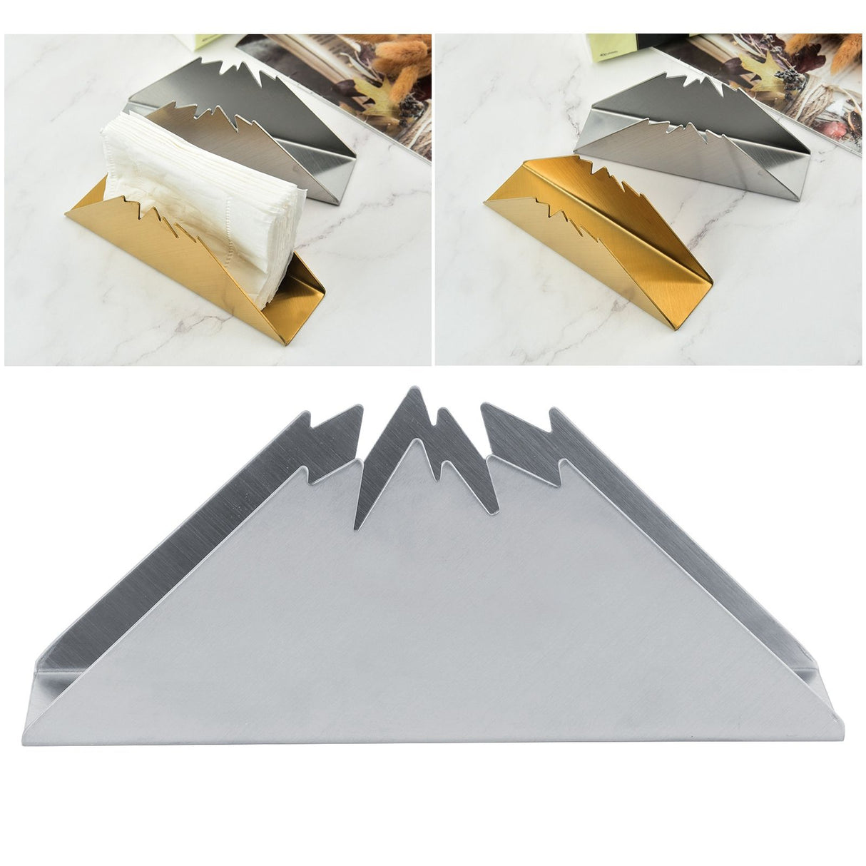 Triangular Napkin Holder Stainless Steel Stand Vertical Tissue Rack for Home Restaurant HotelSilver