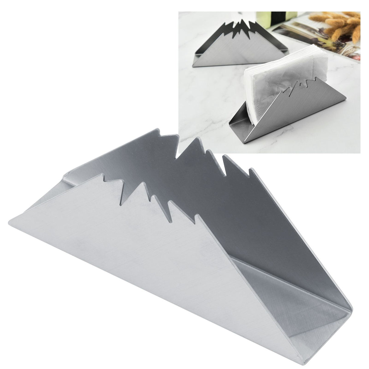 Triangular Napkin Holder Stainless Steel Stand Vertical Tissue Rack for Home Restaurant HotelSilver