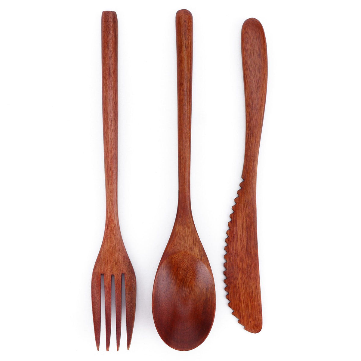 Portable Wooden Cutlery Set Spoon Fork Knife Wood Flatware Dinnerware Tableware with Bag