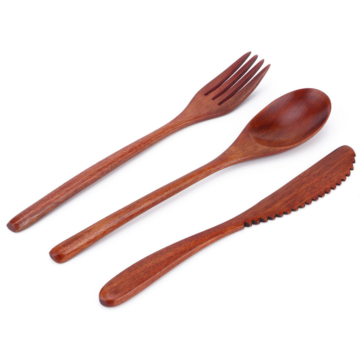 Portable Wooden Cutlery Set Spoon Fork Knife Wood Flatware Dinnerware Tableware with Bag