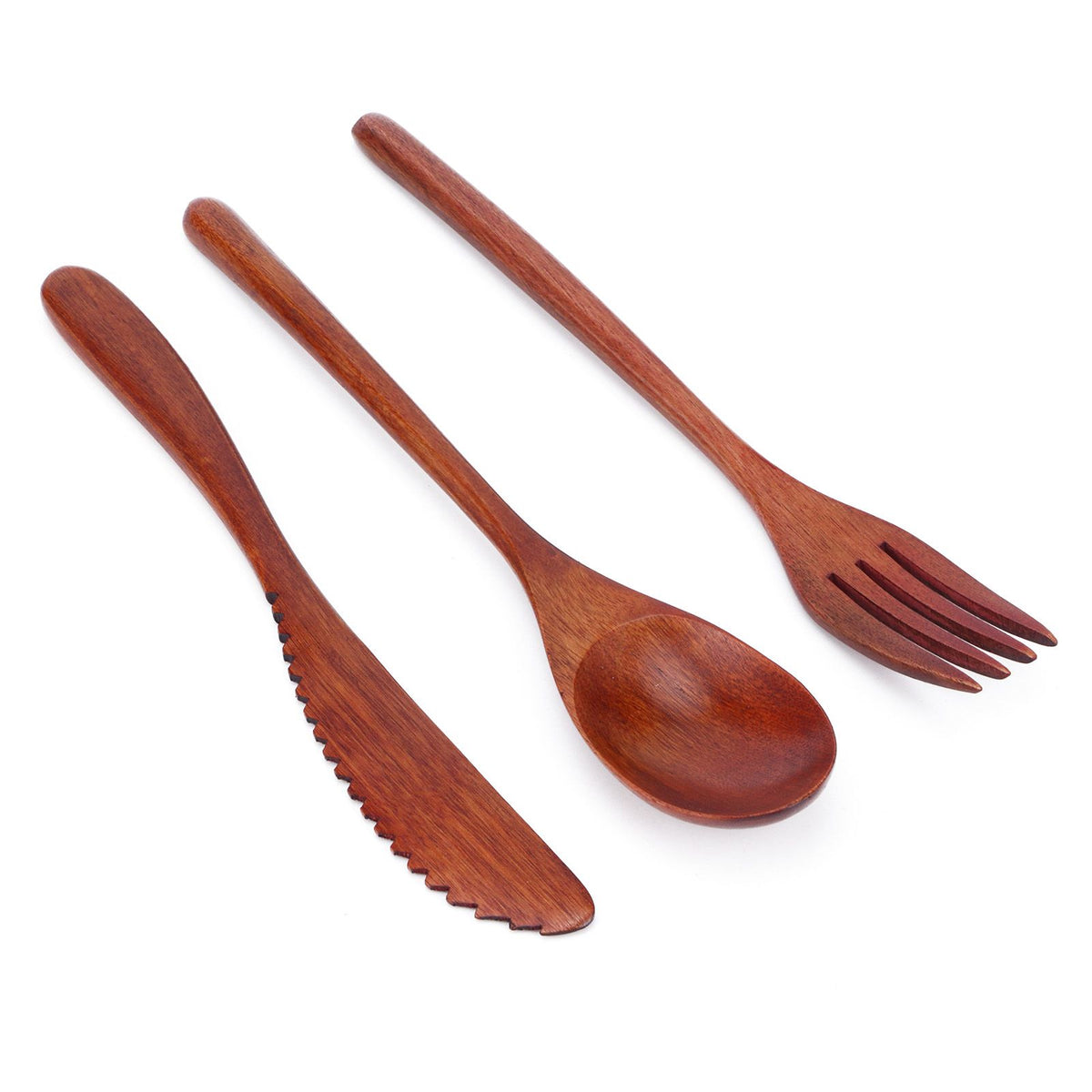 Portable Wooden Cutlery Set Spoon Fork Knife Wood Flatware Dinnerware Tableware with Bag