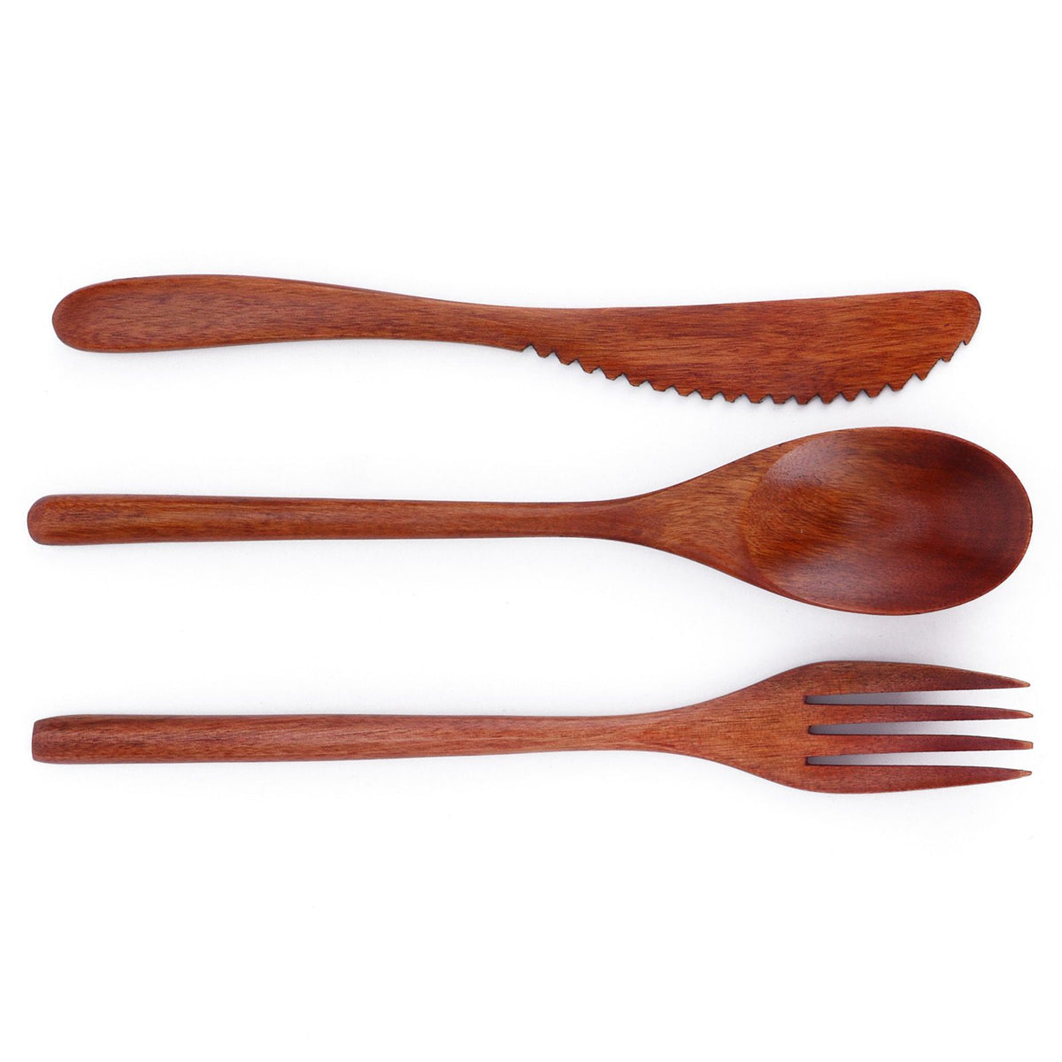 Portable Wooden Cutlery Set Spoon Fork Knife Wood Flatware Dinnerware Tableware with Bag
