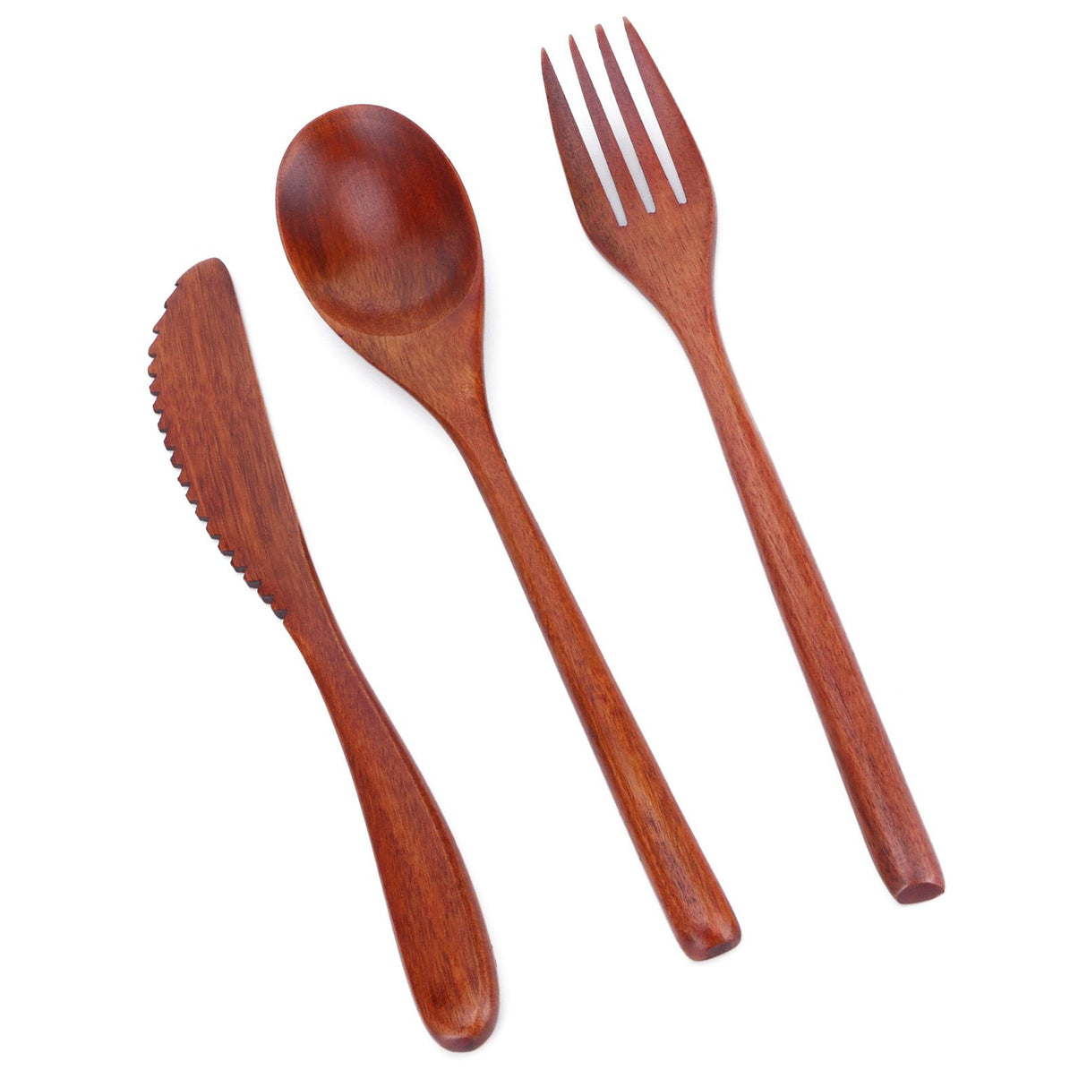 Portable Wooden Cutlery Set Spoon Fork Knife Wood Flatware Dinnerware Tableware with Bag