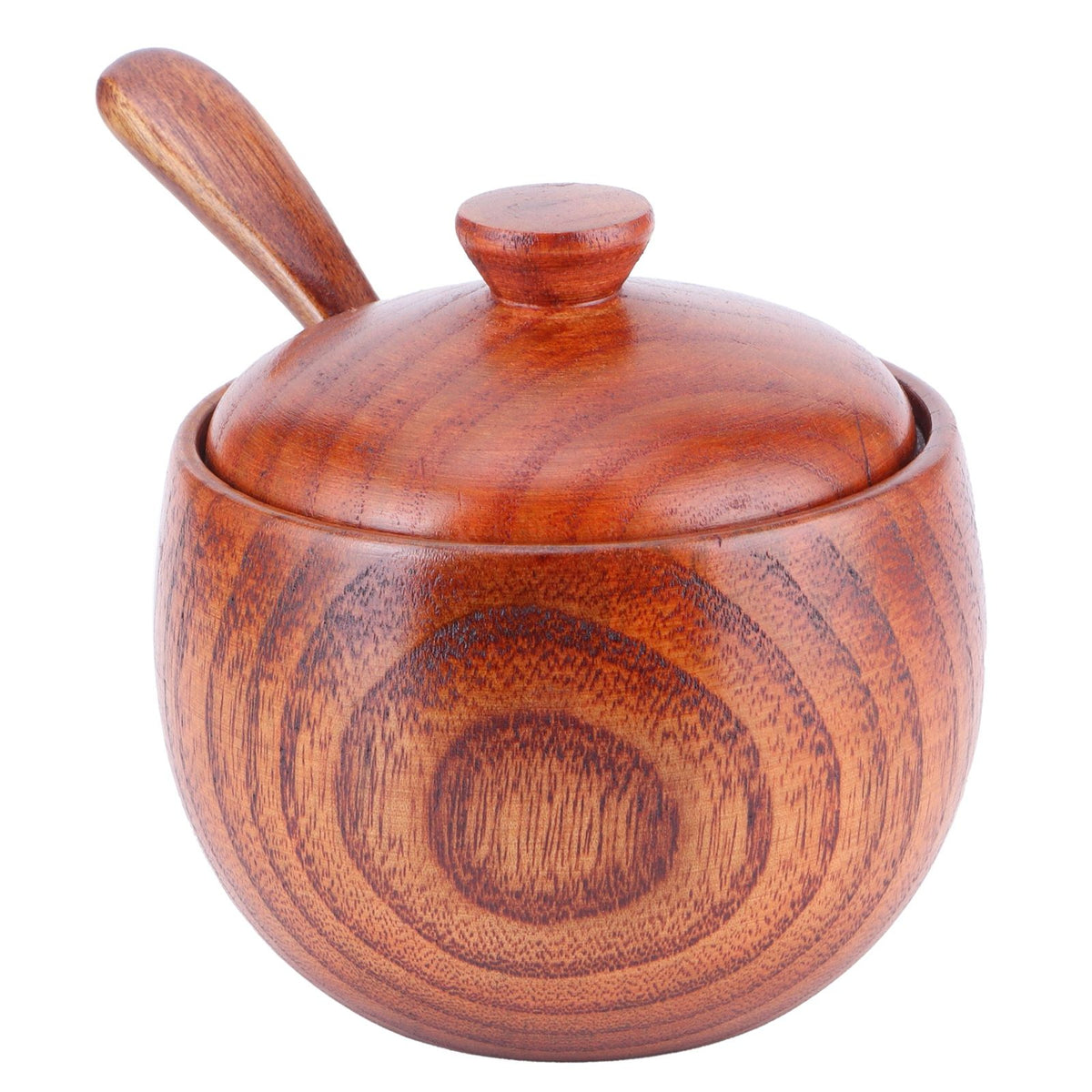 Wooden Salt Box with Lid Spoon Vintage Spice Jar Seasoning Container Cooking Utensil