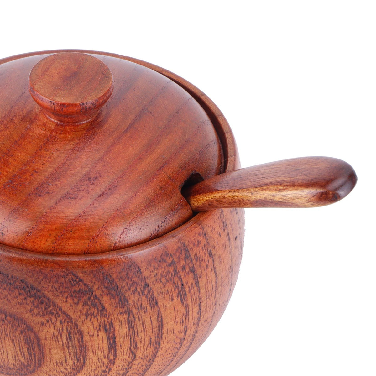 Wooden Salt Box with Lid Spoon Vintage Spice Jar Seasoning Container Cooking Utensil