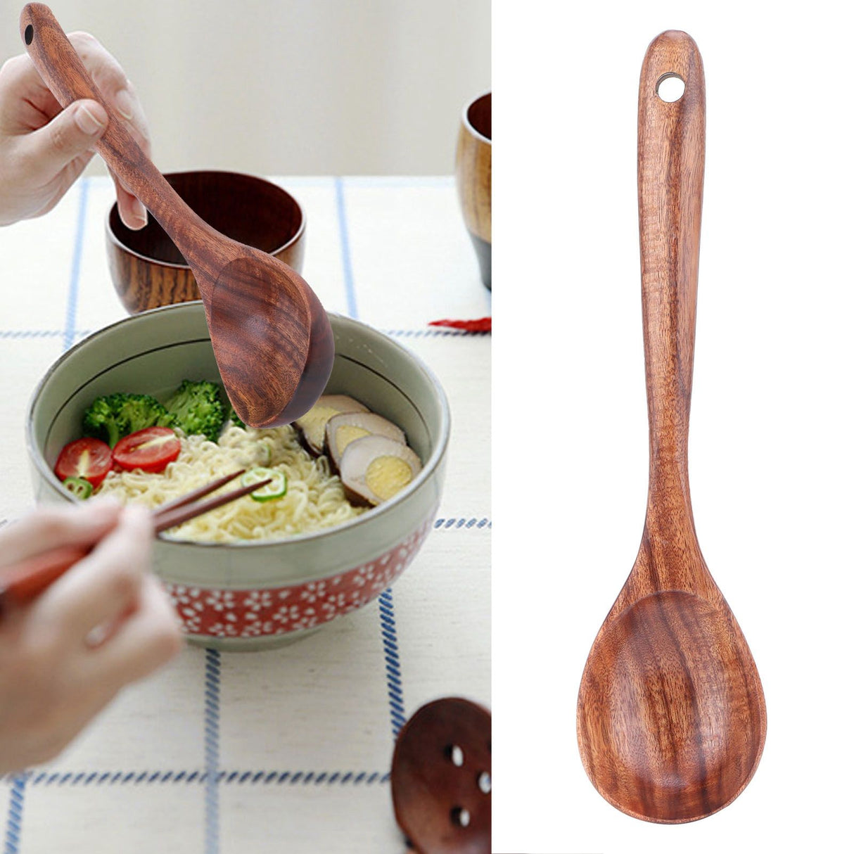 Teak Soup Spoon with Long Handle Food Grade Household Spoon for Home Restaurant Hotel
