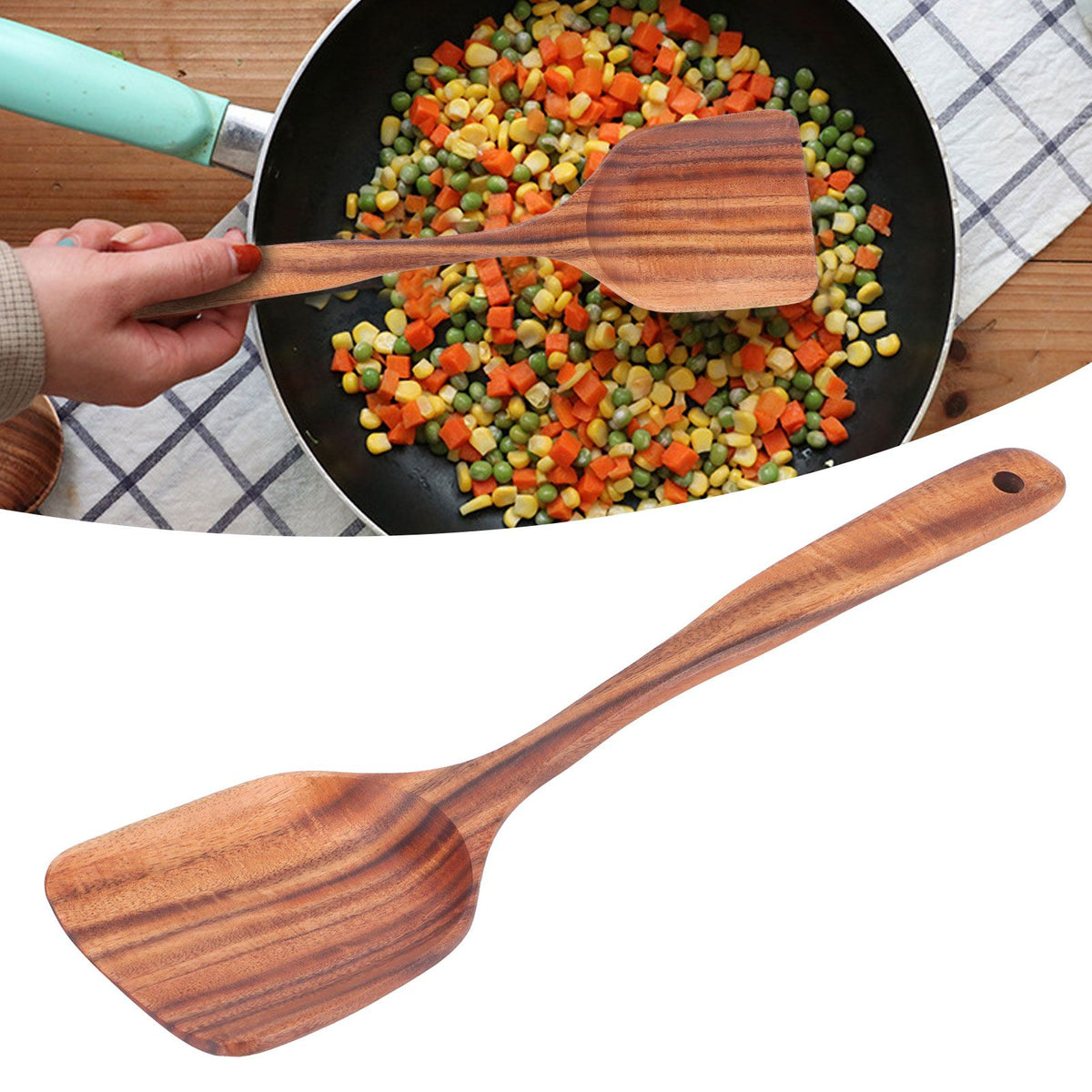 Wood Shovel Long Handle Cooking Turner NonStick Spatula Kitchen Utensils Kitchenware